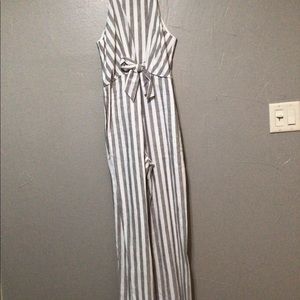 SUGAR + LIPS~ Striped (Cream/Tan) Romper~Size~ Medium~ Tie Front